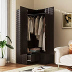 Famapy Armoire d'angle moderne avec deux tringles de suspension et tiroirs, construction robuste, solution de rangement peu encombrante pour chambre à coucher et au-delà