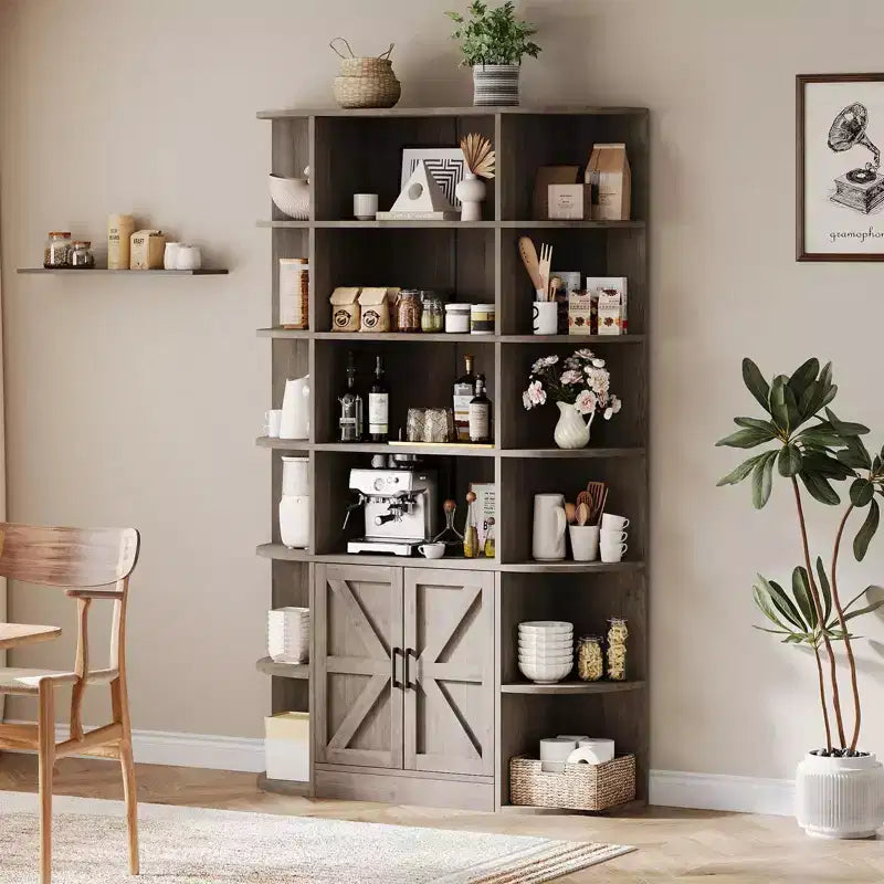 Bibliothèque haute de 75", 6 niveaux avec placard, étagère en bois ouverte avec étagères réglables, étagère de rangement verticale pour bureau, salon
