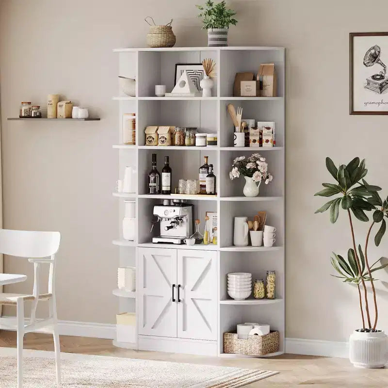 Bibliothèque haute de 75", 6 niveaux avec placard, étagère en bois ouverte avec étagères réglables, étagère de rangement verticale pour bureau, salon