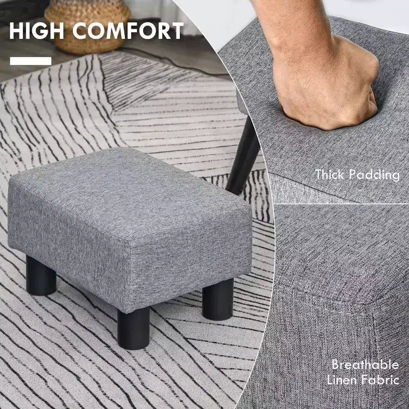 Repose-pieds ottoman, petit pouf avec revêtement en tissu de lin et pieds en plastique, pouf cube pour salon
