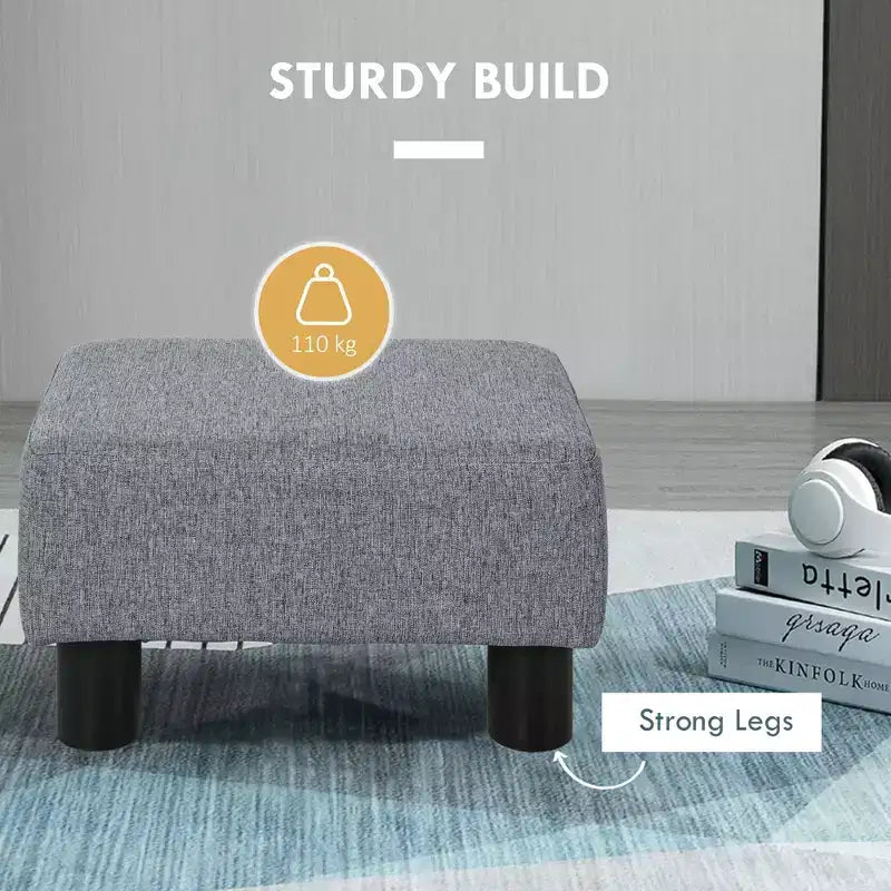 Repose-pieds ottoman, petit pouf avec revêtement en tissu de lin et pieds en plastique, pouf cube pour salon
