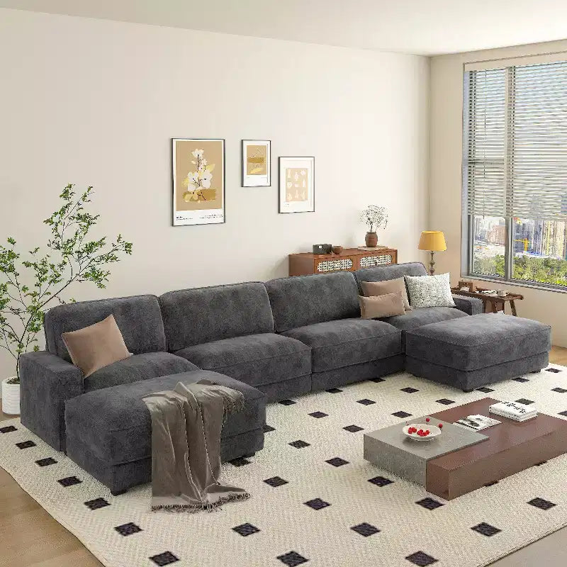 Dyonery 158 Grand canapé modulable sectionnel, tissu CHENILLE avec assise profonde, assemblage sans outil