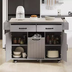 Îlot de cuisine Okak avec abattant et porte-épices, îlot de cuisine sur roulettes avec poubelle intégrée, desserte de cuisine pour la cuisine, la salle à manger, gris