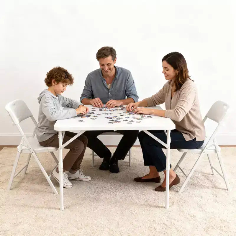 Table pliante carrée de 86 cm avec cadre métallique, table de jeu pliable portable multifonctionnelle avec poignée de transport pour camping, pique-nique intérieur et extérieur