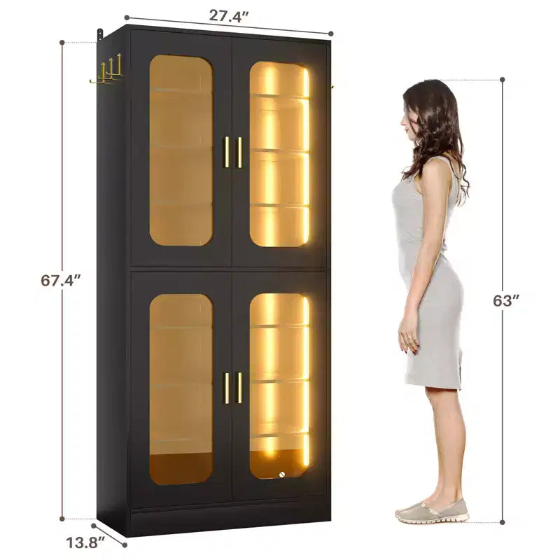 Meuble à chaussures Besiost avec lumière LED, organisateur de chaussures pour placard avec étagères réglables