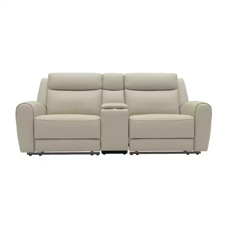 Canapé inclinable manuel Royal Hampton, 104 cm, console centrale, cuir grainé beige