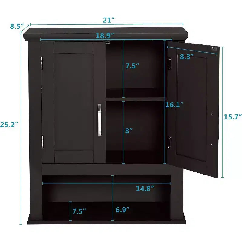 VINGLI Armoire de salle de bain murale Espresso, armoire flottante pour rangement mural de salle de bain avec portes et étagère réglable