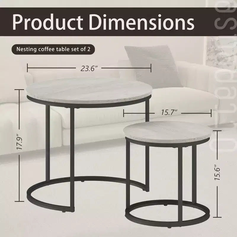 23 Tables basses gigognes (ensemble de 2), tables basses rondes pour le salon, la chambre à coucher
