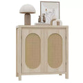Wood Coffee Bar Cupboard Console Table with Doors and Shelves,2-Door Rattan Storage Cabinet for Hallway, Entry, Living Room
