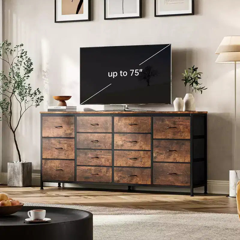 Meuble TV rembourré Allegri Grand centre de divertissement pour téléviseurs de 65 à 75 pouces Prises de courant intégrées
