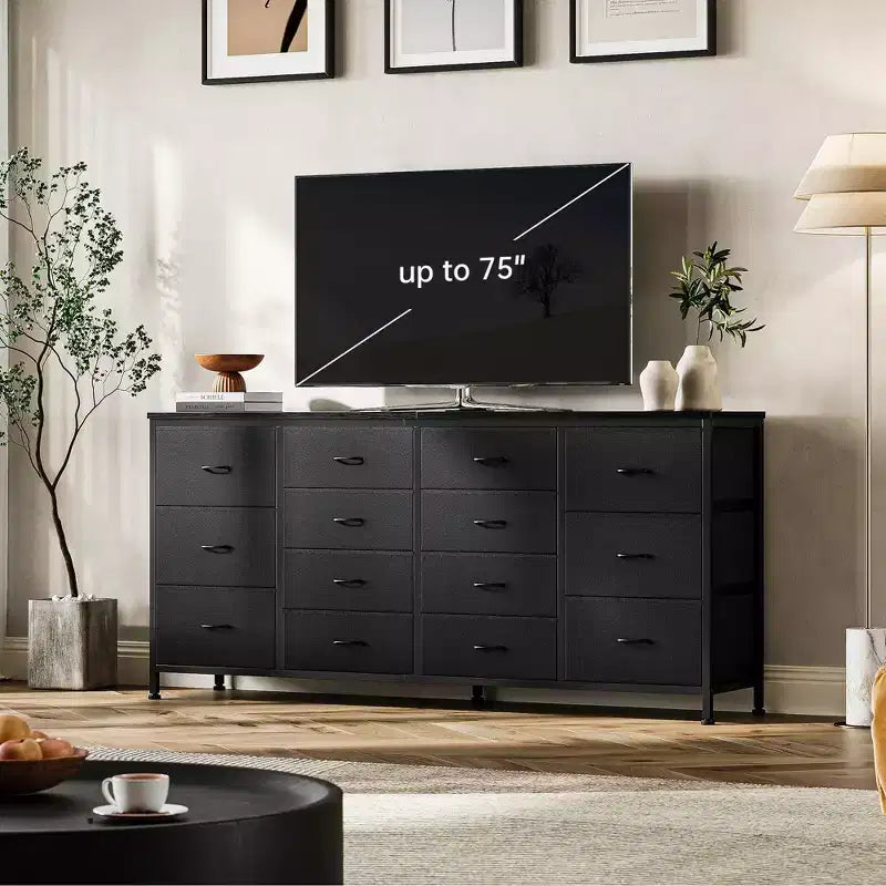Meuble TV rembourré Allegri Grand centre de divertissement pour téléviseurs de 65 à 75 pouces Prises de courant intégrées