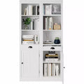 Acekool 71 Tall Bookcase with Cabinet, 3-Shelf Bookcase and Adjustable Storage, Modern Organizer, White, 2-Pack
