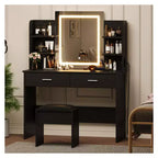 Coiffeuse avec miroir et lumières, ensemble coiffeuse de maquillage avec tabouret rembourré, prise de courant, 6 étagères de rangement, 2 grands tiroirs