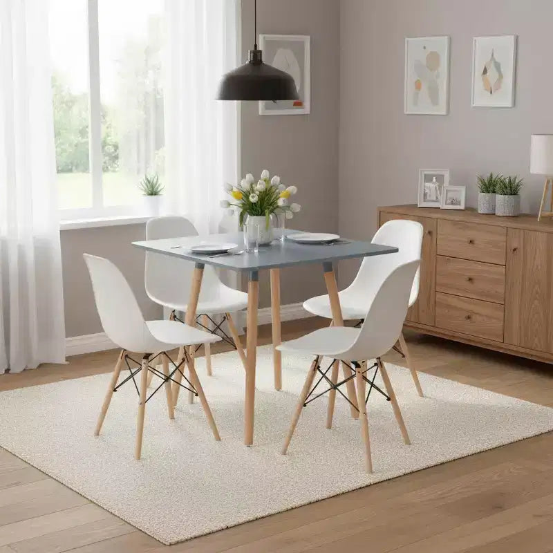 Table à manger carrée de 80 cm FurnitureR, table à manger moderne du milieu du siècle avec pieds en bois, petite table de cuisine pour 2 à 4 personnes, gris et bois naturel