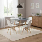 Table à manger carrée de 80 cm FurnitureR, table à manger moderne du milieu du siècle avec pieds en bois, petite table de cuisine pour 2 à 4 personnes, gris et bois naturel