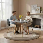 Table à manger carrée de 80 cm FurnitureR, table à manger moderne du milieu du siècle avec pieds en bois, petite table de cuisine pour 2 à 4 personnes, gris et bois naturel