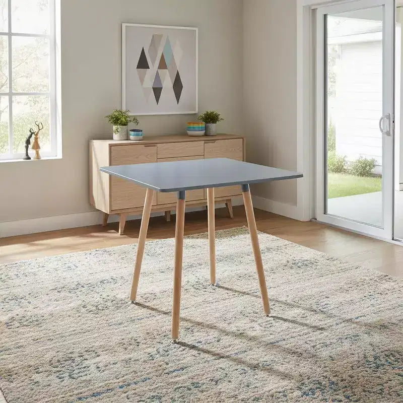 Table à manger carrée de 80 cm FurnitureR, table à manger moderne du milieu du siècle avec pieds en bois, petite table de cuisine pour 2 à 4 personnes, gris et bois naturel