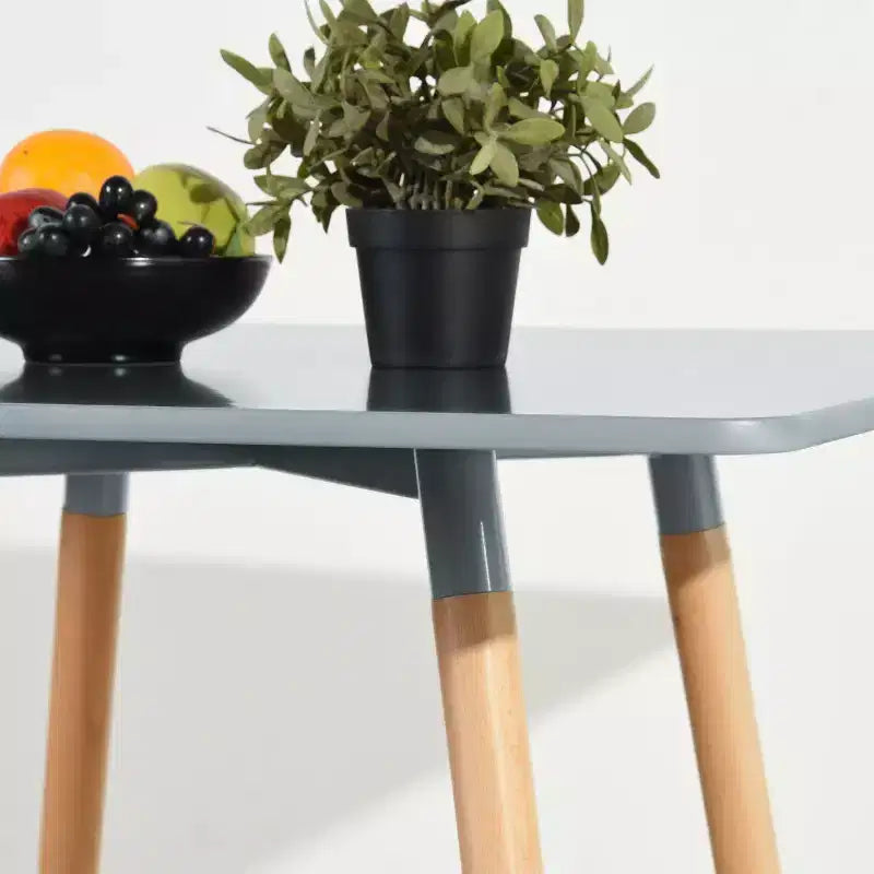 Table à manger carrée de 80 cm FurnitureR, table à manger moderne du milieu du siècle avec pieds en bois, petite table de cuisine pour 2 à 4 personnes, gris et bois naturel