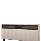Cadre de lit double/grand lit avec tête de lit de rangement et lit gigogne double XL, lit plateforme en lin avec 2 tiroirs et prises et ports USB