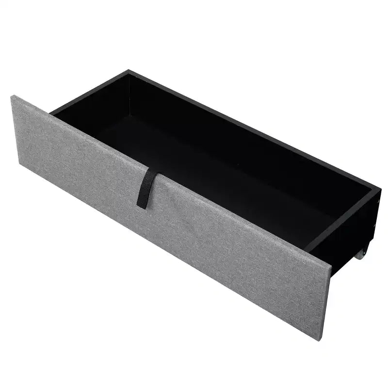 Cadre de lit double/grand lit avec tête de lit de rangement et lit gigogne double XL, lit plateforme en lin avec 2 tiroirs et prises et ports USB