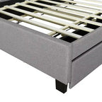 Cadre de lit double/grand lit avec tête de lit de rangement et lit gigogne double XL, lit plateforme en lin avec 2 tiroirs et prises et ports USB