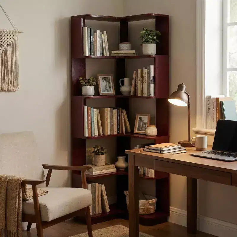 Homy Casa Étagère d'angle 6 niveaux en bois manufacturé, design d'angle peu encombrant pour salon, chambre et bureau