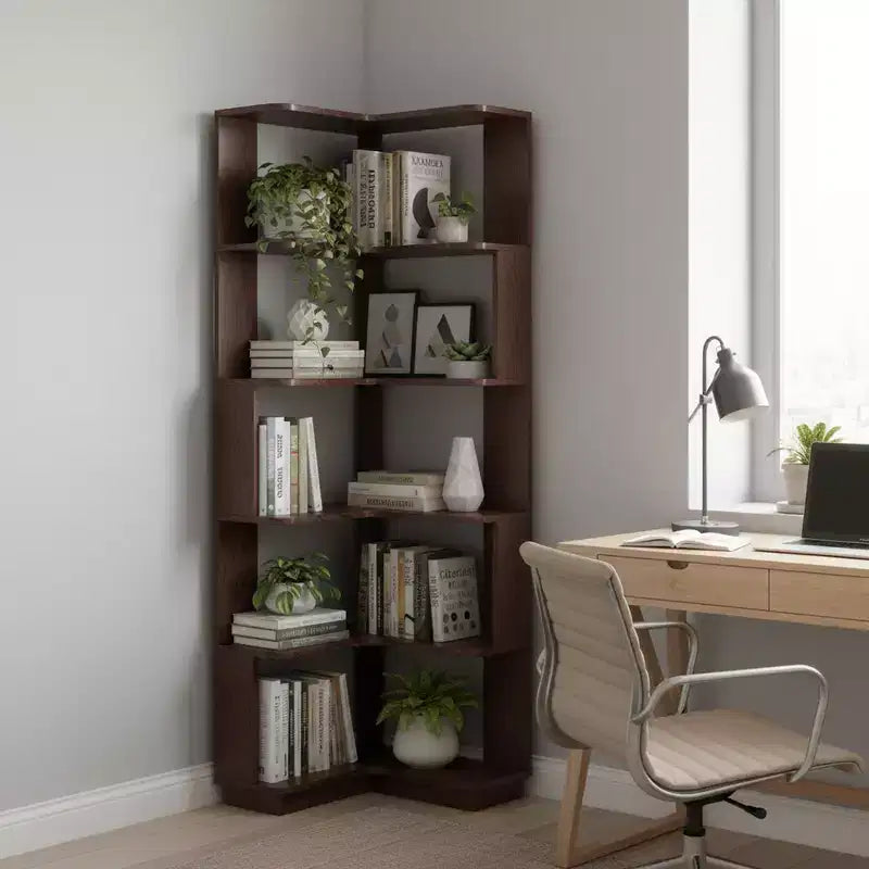 Homy Casa Étagère d'angle 6 niveaux en bois manufacturé, design d'angle peu encombrant pour salon, chambre et bureau