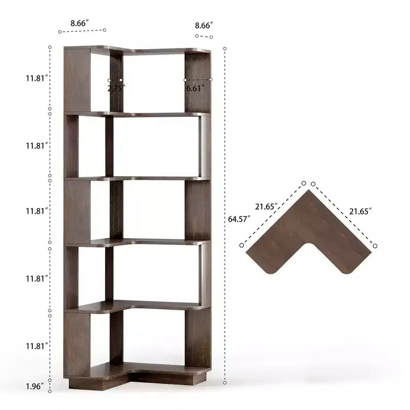 Homy Casa Étagère d'angle 6 niveaux en bois manufacturé, design d'angle peu encombrant pour salon, chambre et bureau