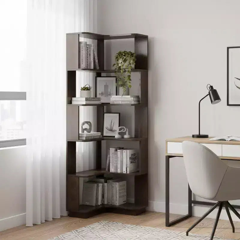 Homy Casa Étagère d'angle 6 niveaux en bois manufacturé, design d'angle peu encombrant pour salon, chambre et bureau