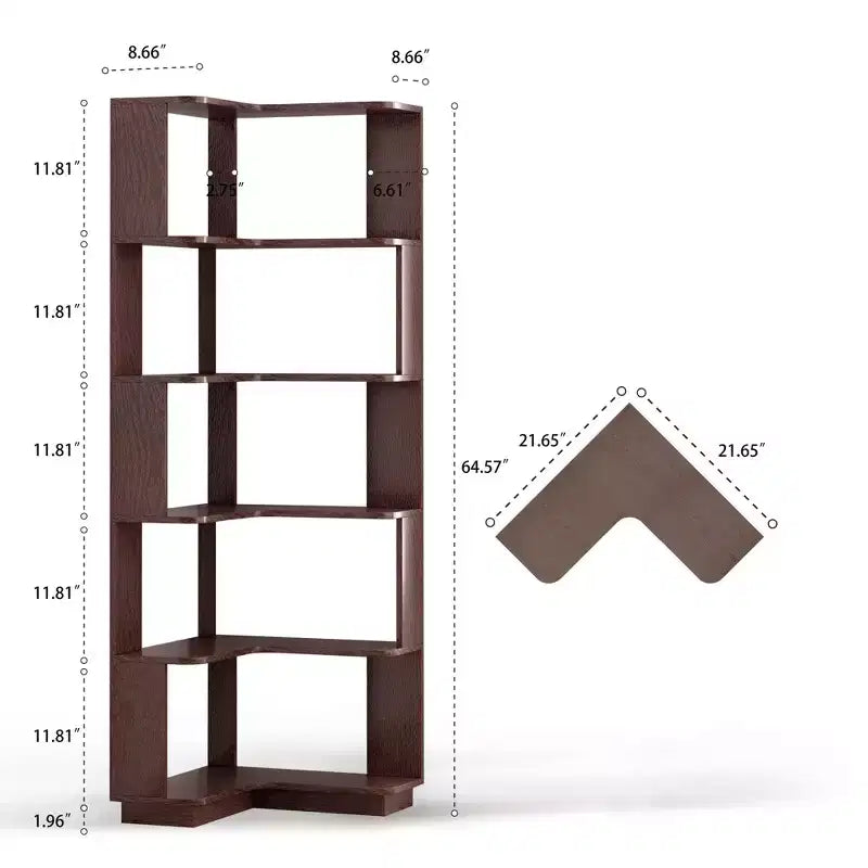 Homy Casa Étagère d'angle 6 niveaux en bois manufacturé, design d'angle peu encombrant pour salon, chambre et bureau