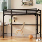 Bellemave Twin Metal Loft Bed with Desk, Ladder and Guardrails,bookdesk under bed , Black