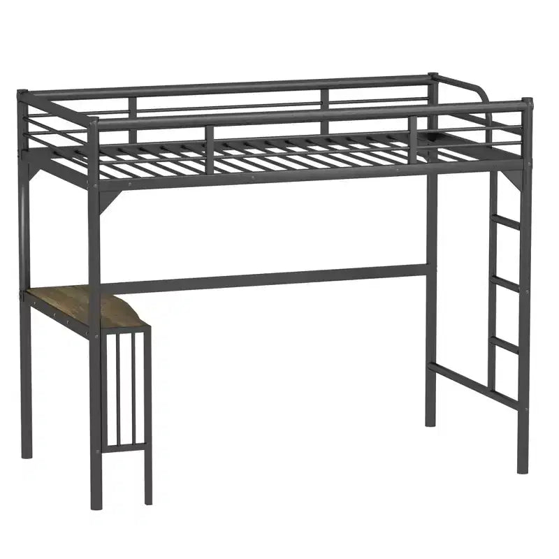 Bellemave Lit mezzanine double en métal avec bureau, échelle et garde-corps, bureau sous le lit, Noir