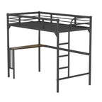 Bellemave Lit mezzanine double en métal avec bureau, échelle et garde-corps, bureau sous le lit, Noir