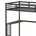 Bellemave Lit mezzanine double en métal avec bureau, échelle et garde-corps, bureau sous le lit, Noir