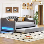 Bellemave Upholstered Full XL Size Daybed with LED Belt and Trundle, Gray