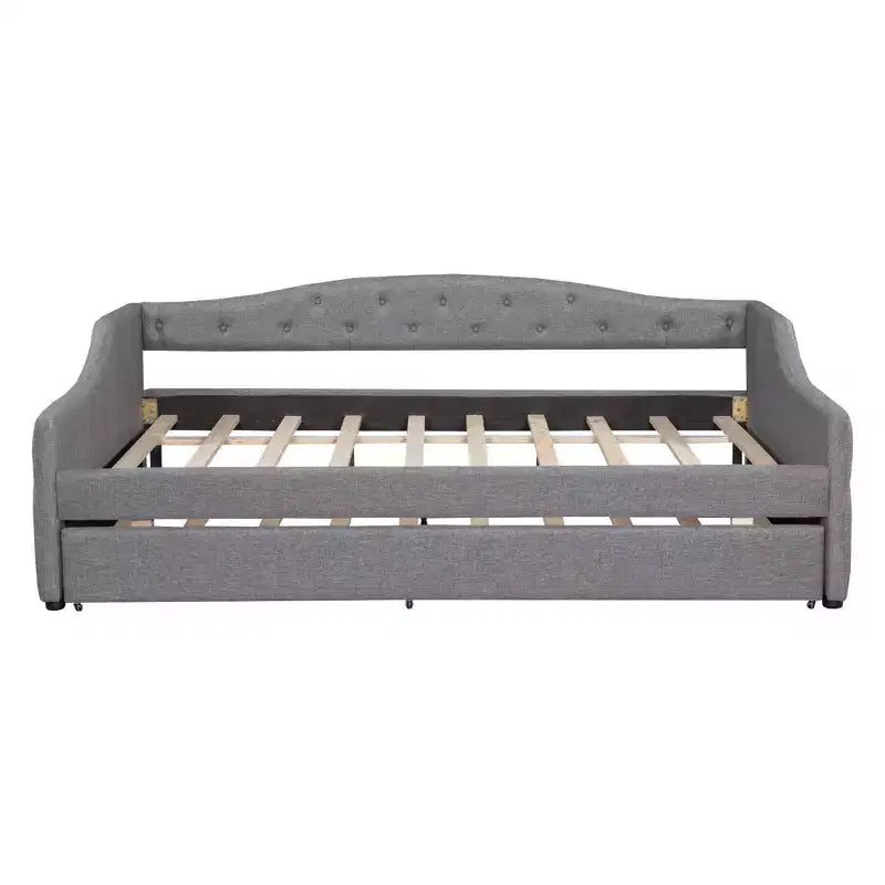 Lit gigogne Bellemave avec revêtement en tissu, taille double XL, avec bande LED et lit tiroir, gris