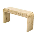 Console en placage de loupe Okak avec tiroirs de rangement, table d'entrée avec pieds robustes et poignées en métal, table de foyer pour le couloir, le salon