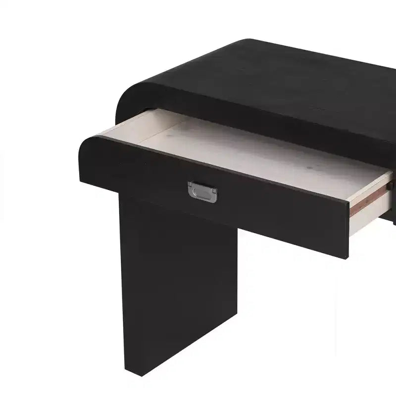 Console en placage de loupe Okak avec tiroirs de rangement, table d'entrée avec pieds robustes et poignées en métal, table de foyer pour le couloir, le salon