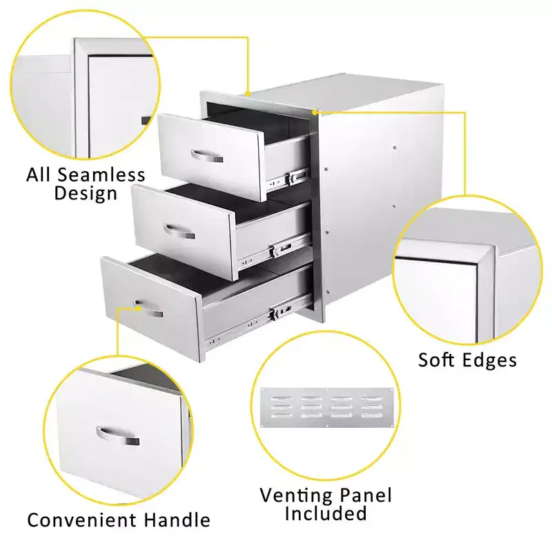 Tiroir de cuisine, Tiroir encastrable en acier inoxydable, Tiroir d'accès encastrable de 30x23x10 pouces avec panneau de ventilation pour îlot de cuisine, terrasse, station de barbecue