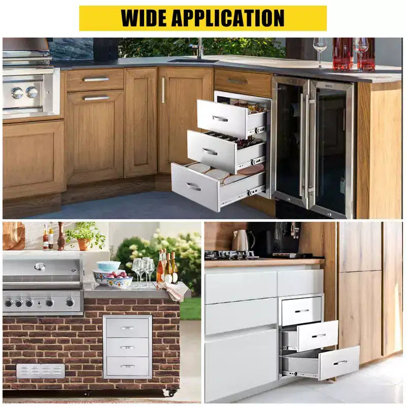 Tiroir de cuisine, Tiroir encastrable en acier inoxydable, Tiroir d'accès encastrable de 30x23x10 pouces avec panneau de ventilation pour îlot de cuisine, terrasse, station de barbecue