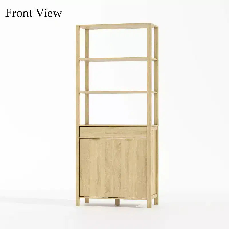Tour de salle de bain et de buanderie en bois naturel Famapy avec tiroir et étagères ouvertes, paniers inclinables, armoire de rangement pour salle de bain et buanderie