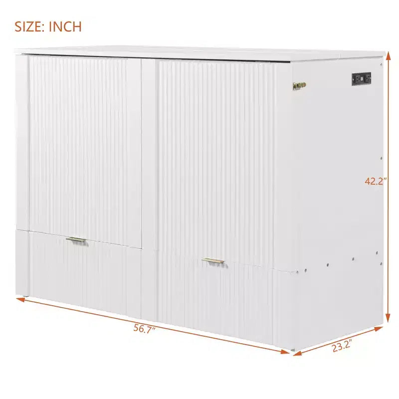 Lit escamotable mural Murphy double/grand avec tiroirs de rangement, lit armoire Murphy compact avec port USB pour chambre d'amis, structure à poulies, gris