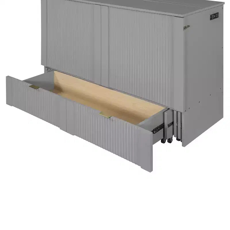 Lit escamotable mural Murphy double/grand avec tiroirs de rangement, lit armoire Murphy compact avec port USB pour chambre d'amis, structure à poulies, gris