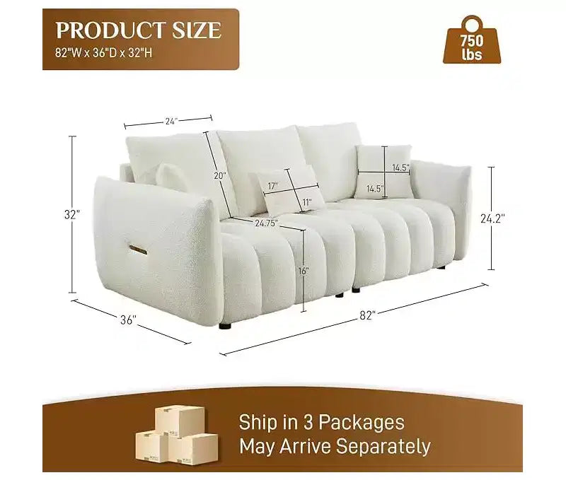 Canapé 3 places Christopher Knight Home Lucy 82 Teddy avec cadre en bois