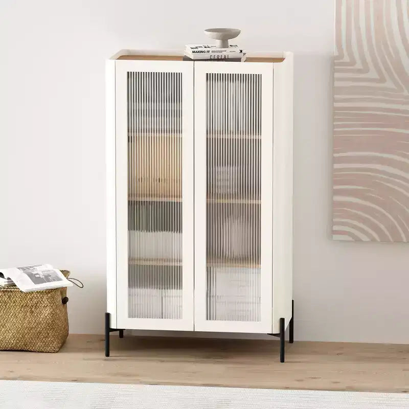 GDFStudio Biorn 31.5 Modern Tempered Glass Door Storage Cabinet with Tray Top