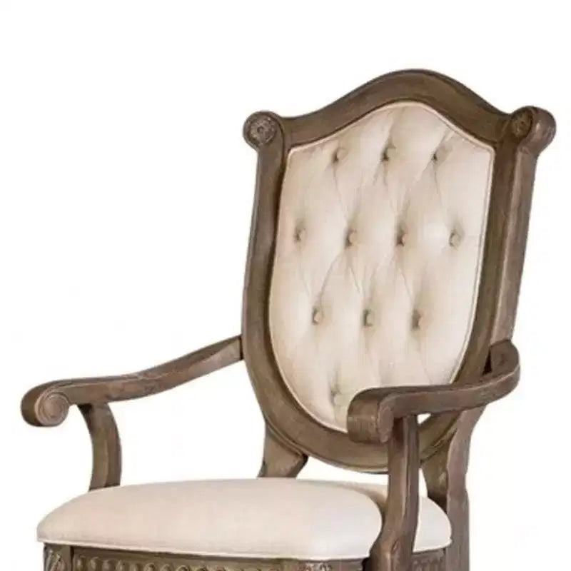 Lot de 2 fauteuils de salle à manger Royal Hampton, chêne vieilli, tissu beige capitonné
