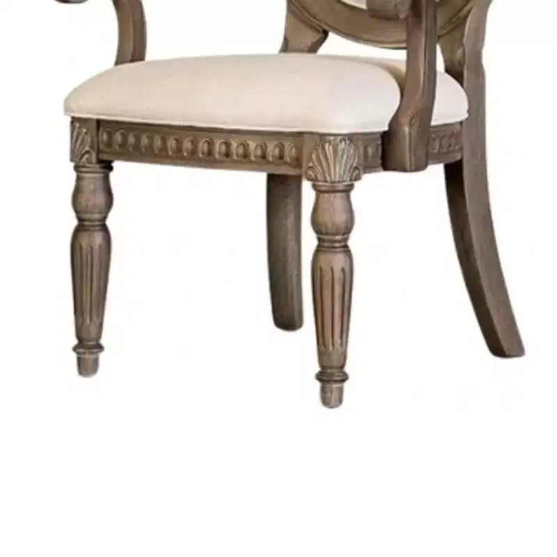Lot de 2 fauteuils de salle à manger Royal Hampton, chêne vieilli, tissu beige capitonné
