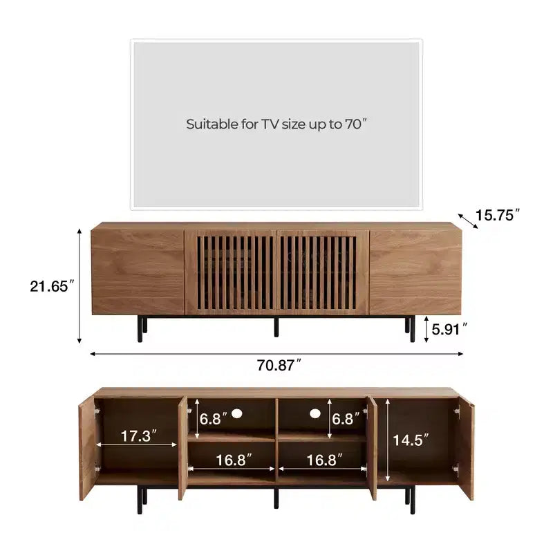 Meuble TV moderne Luck Live 70,87 pouces Noyer, Centre de divertissement multifonctionnel pour Salon et Chambre à coucher