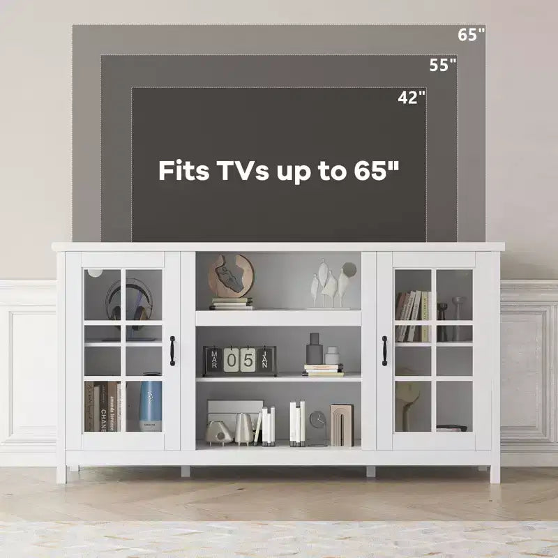 Meuble TV en bois pour téléviseur de 65 pouces, meuble de divertissement moderne avec armoires de rangement, table console multimédia
