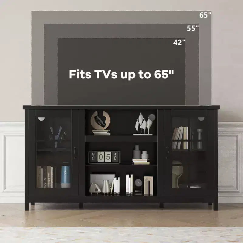 Meuble TV en bois pour téléviseur de 65 pouces, meuble de divertissement moderne avec armoires de rangement, table console multimédia